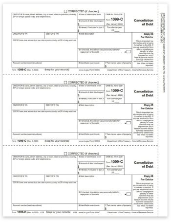 1099C Tax Forms for 2022, Debtor Copy B 1099-C Forms for Cancellation of Debt - DiscountTaxForms.com