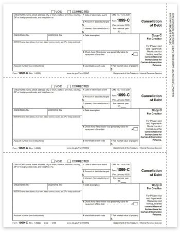 1099C Tax Forms for 2022, Creditor Copy C 1099-C Forms for Cancellation of Debt - DiscountTaxForms.com