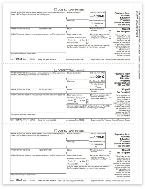 1099Q Tax Forms for 2022. Official Recipient Copy B 1099-Q Forms for Payments from Qualified Tuition Programs - DiscountTaxForms.com