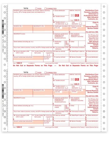 1099R Tax Forms 2022, Carbonless Continuous 4-part Format, Official 1099-R Forms - DiscountTaxForms.com