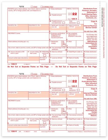 1099R Tax Forms for 2022, Copy A IRS Federal Filing, Official Red-Scannable 1099-R Forms - DiscountTaxForms.com