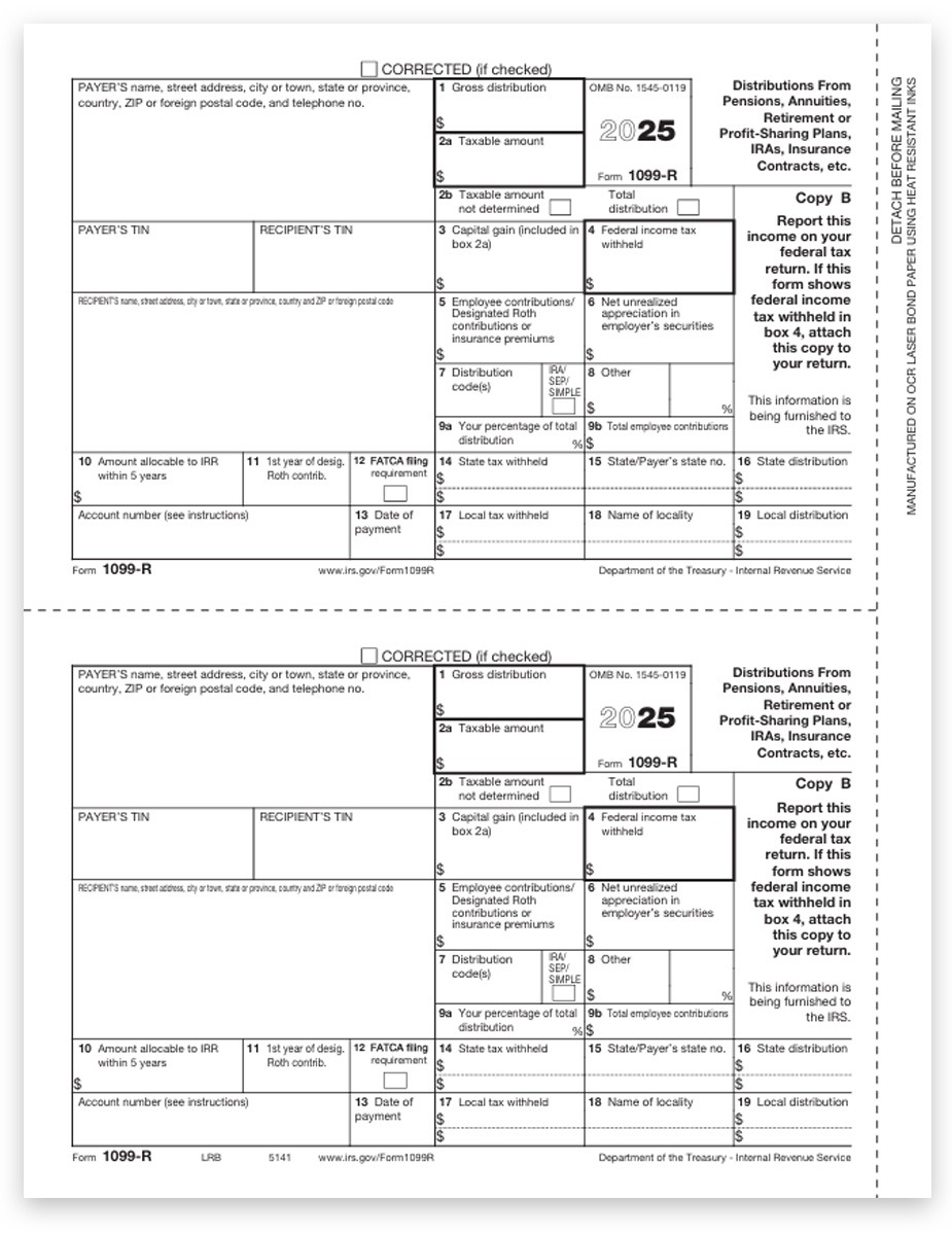 Order 1099R Tax Forms for 2024, Copy B Recipient Federal Filing. Official 1099-R Forms, Easy Efile and Print + Mail Services at Big Discounts, No Coupon Code Needed - DiscountTaxForms.com