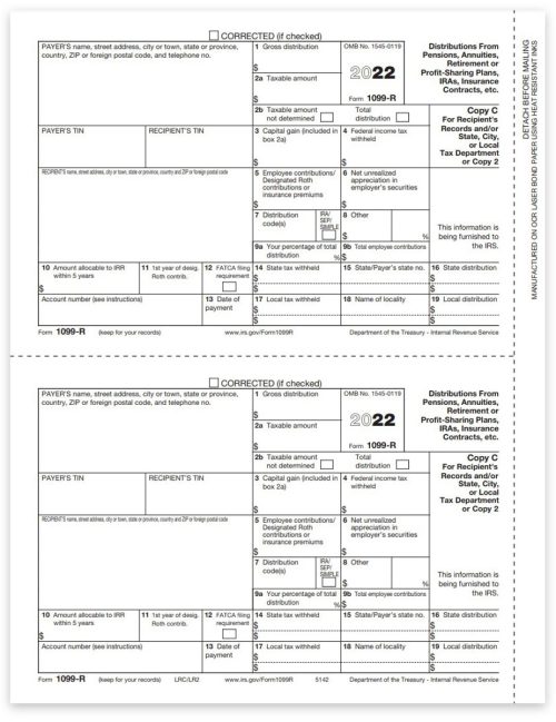 1099R Tax Forms for 2022, Copy C-2 Recipient State Filing, Official Preprinted 1099-R Forms - DiscountTaxForms.com