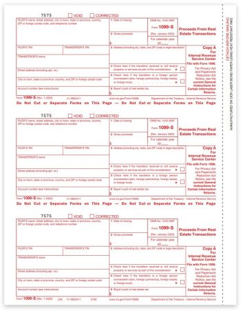 1099S Tax Forms for 2022. Official Red IRS Copy A 1099-S Forms for Proceeds from Real Estate Transactions - DiscountTaxForms.com