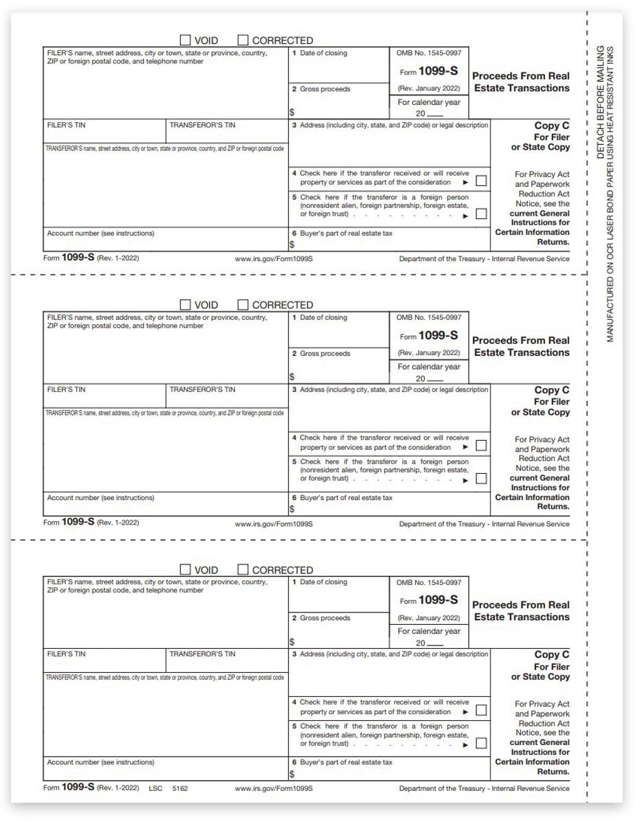 500 Sheets 2-Up Per Page 1099 MISC Bulk Tax Forms Copy C ONLY for 2019-1,000 Filings 