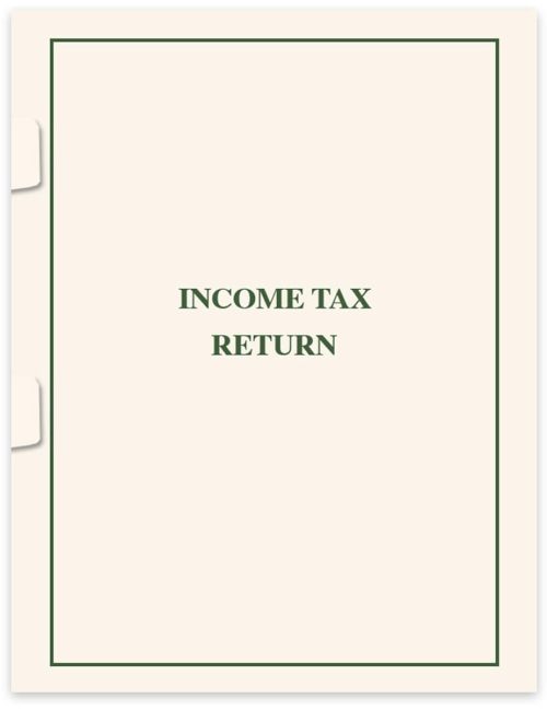 Income Tax Return Folder with Pocket, Side-Staple Tabs. Ivory with Green Printing - DiscountTaxForms.com