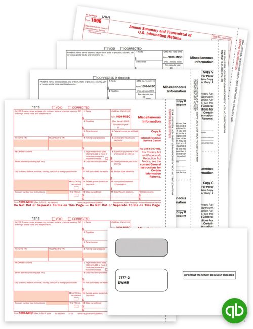 Intuit QuickBooks Compatible 1099-MISC Tax Forms and Envelopes Set for 2023. Official 1099MISC Forms at Big Discounts, No Coupon Needed - DiscountTaxForms.com