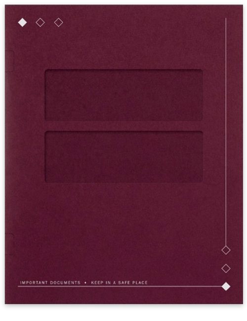 Double Window Tax Folder, Diamond Design, Embossed Border, One Pocket, Burgundy - DiscountTaxForms.com