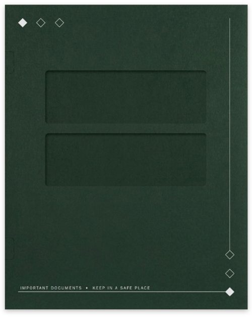 Double Window Tax Folder, Diamond Design, Embossed Border, One Pocket, Green - DiscountTaxForms.com
