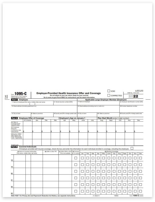 ACA Form 1095C for Health Insurance Reporting by Employers with 50+ Employees. ComplyRight or Laser Link Software Compatible - DiscountTaxForms.com