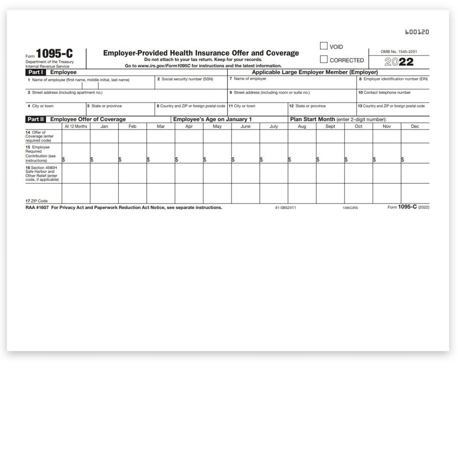 1095C Form IRS Half Sheet Format Discount Tax Forms
