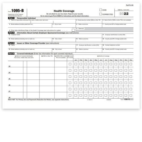 Form 1095B for ACA Healthcare Insurance Reporting to the IRS - DiscountTaxForms.com