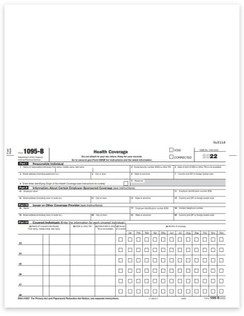 1095B Form for ACA Health Care Coverage Reporting for Self-Insured Employers, Full Sheet Format for ComplyRight Software - DiscountTaxForms.com