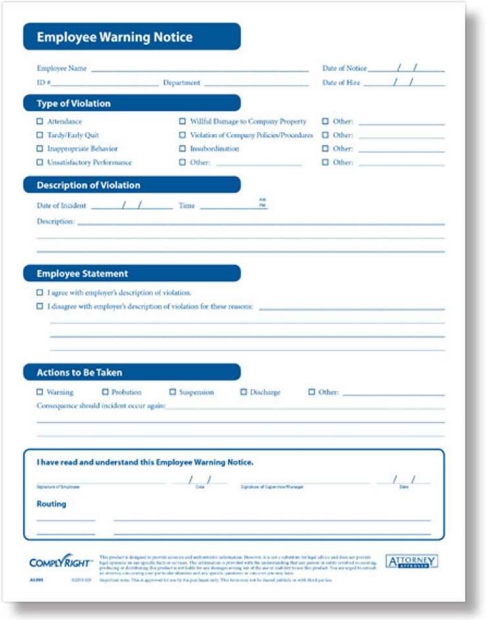 Employee Warning Notice Write Up Forms from ComplyRight - Discount Tax Forms