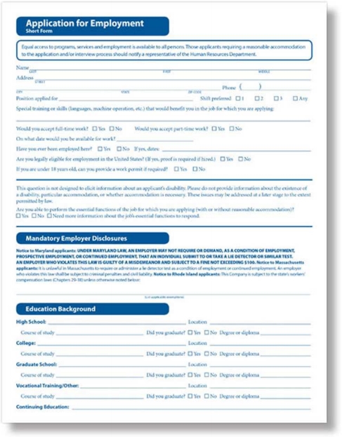 Job Application Form, Short Version by ComplyRight - Discount Tax Forms