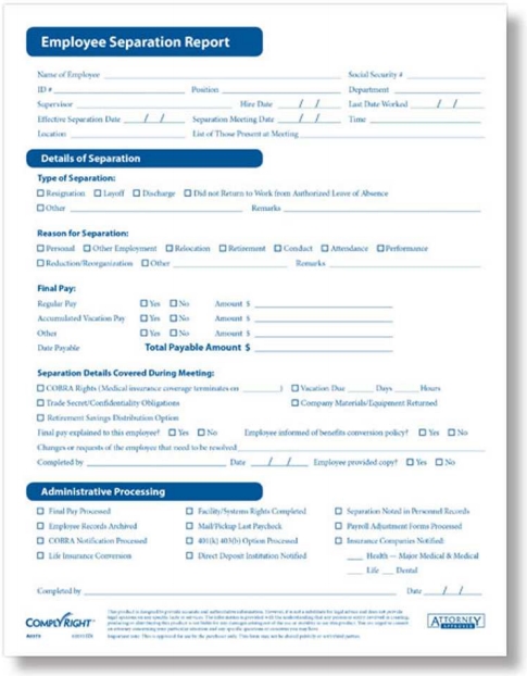 Employee separation report forms by ComplyRight - Discount Tax Forms