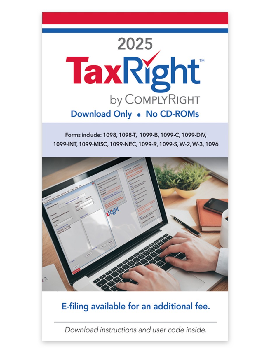 Order TaxRight 1099 & W2 Software for 2025. 11 Most Common Forms + Efiling for W2 and popular 1099 forms. Print and Mail Recipient Copies + Efile with the IRS - DiscountTaxForms.com