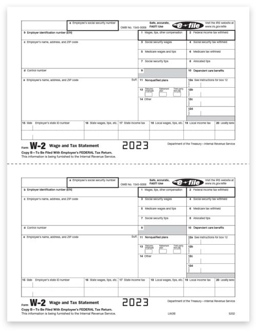 W2 Tax Form Copy B for 2023 Employee Federal Filing, 2up Preprinted Official W-2 Forms at Big Discounts, No Coupon Code Needed - DiscountTaxForms.com