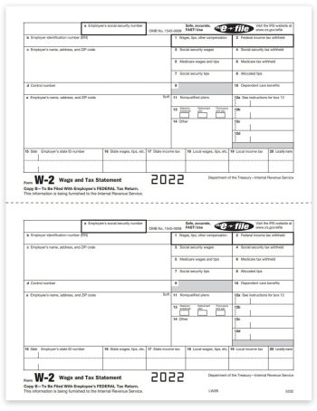 W2 Tax Form Copy B for Employee Federal Filing, 2up Preprinted Official W-2 Forms - DiscountTaxForms.com