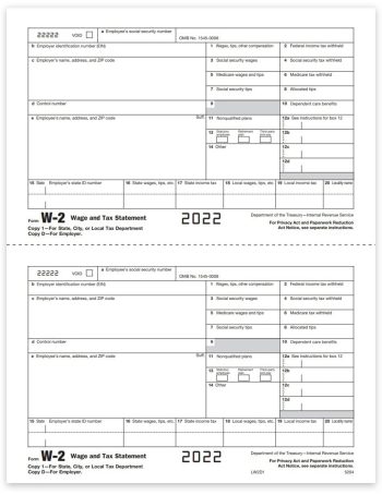 W-2C Employee Federal Copy B for 50 Employees 