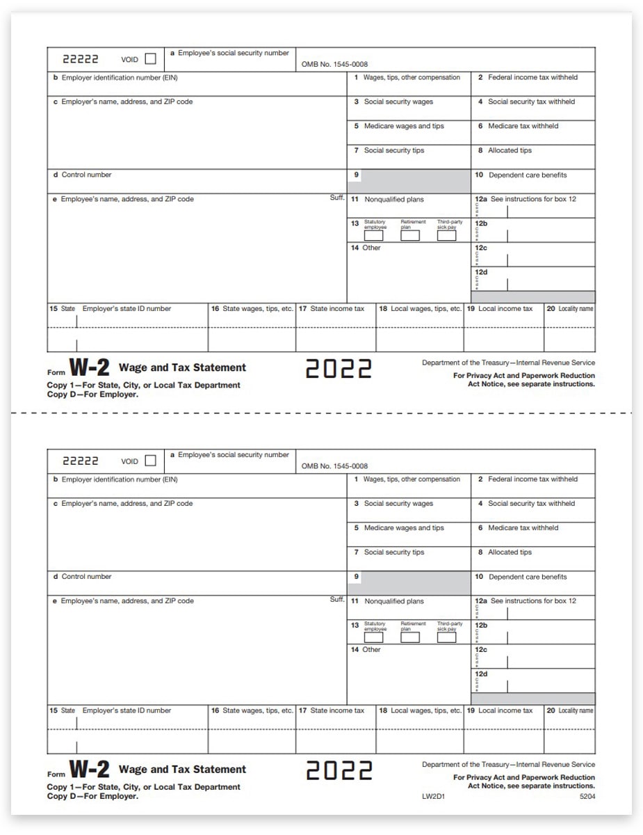 W2 Tax Forms Copy D & 1 for Employer State & File DiscountTaxForms