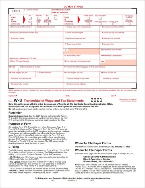 W3 Transmittal Forms - Discount Tax Forms