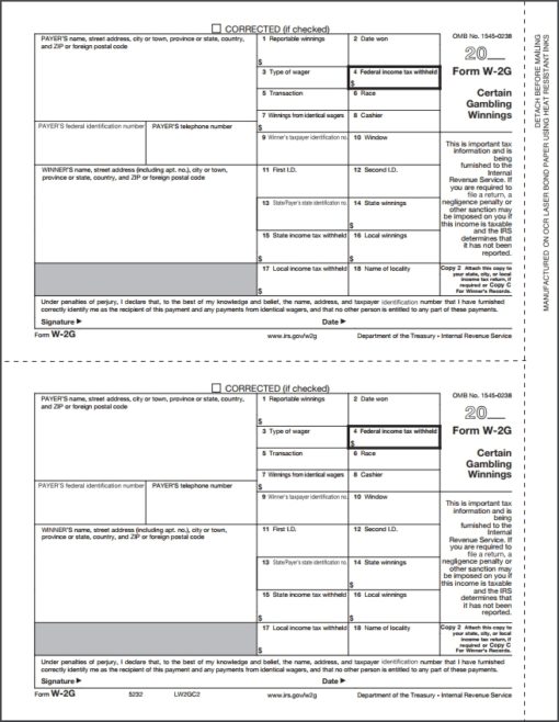 W2 g copy 2 c winner state file discount tax forms