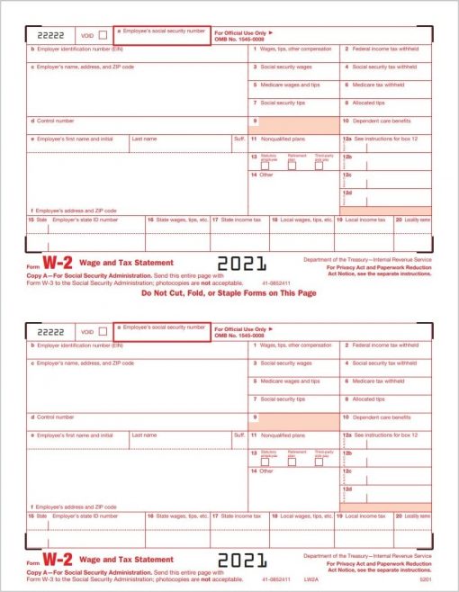 QuickBooks W2 Tax Form Copy A SSA Federal