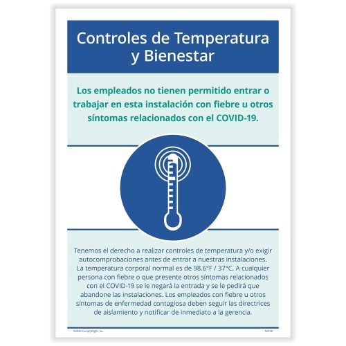 Employee Temperature Wellness Check Sign for COVID Spanish N0166S - DiscountTaxForms.com