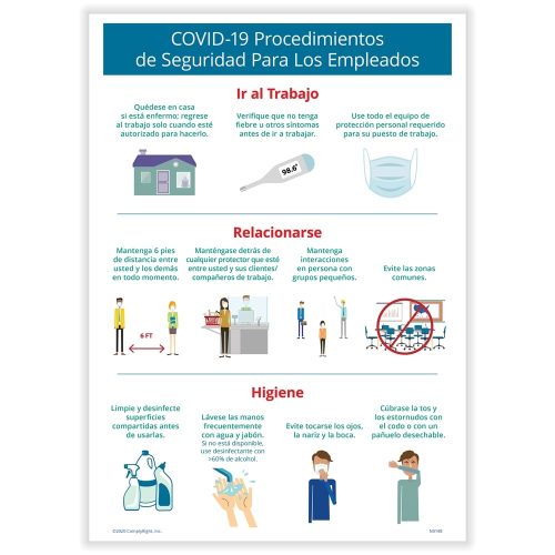 Employee Safety Sign for COVID 19 Spanish N0170S - DiscountTaxForms.com