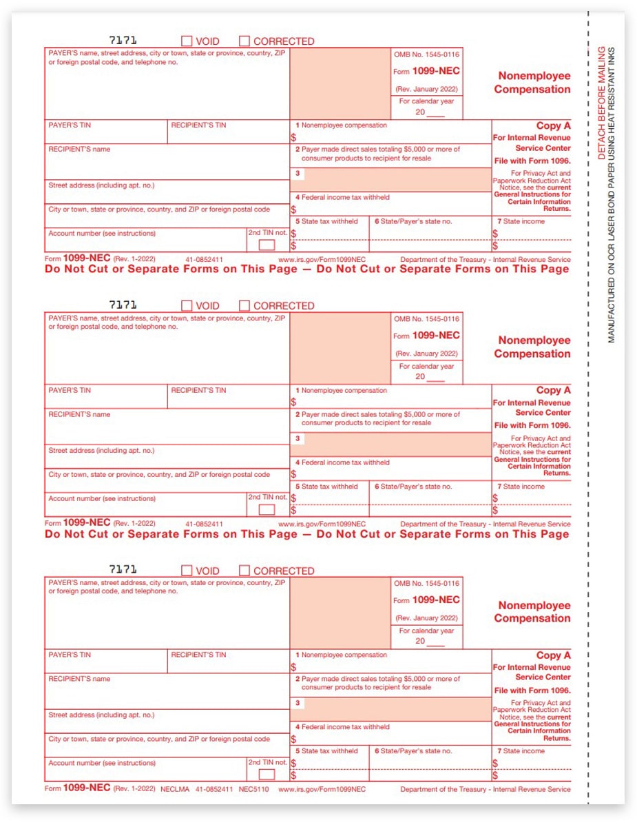 1099-NEC Federal Copy A Income Form 50 Laser Tax recipients Pack ~2020~ 