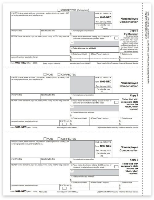 1099NEC Tax Forms, Copy B-2-2 Recipient Filing on 1 Sheet, Official Preprinted 1099-NEC Forms at Discounts, No Coupon Needed - DiscountTaxForms.com