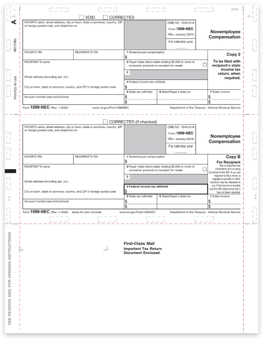 Order 1099NEC Pressure Seal Forms for Recipients, Preprinted Copy B-2 at Big Discounts, No Coupon Code Needed - DiscountTaxForms.com