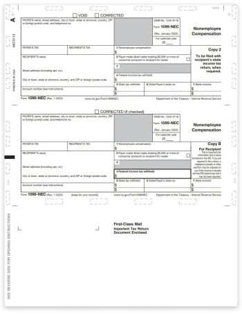 1099-NEC Pressure Seal Tax Forms, 11-inch Z-Fold, Preprinted Recipient Copies B & 2 with Instructions - DiscountTaxForms.com