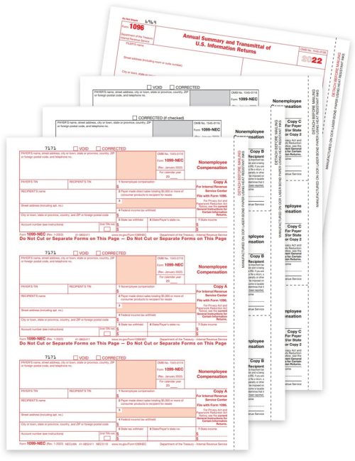 1099NEC Tax Forms Set with Payer and Recipient Copies, Official Preprinted IRS 1099-NEC Forms - DiscountTaxForms.com