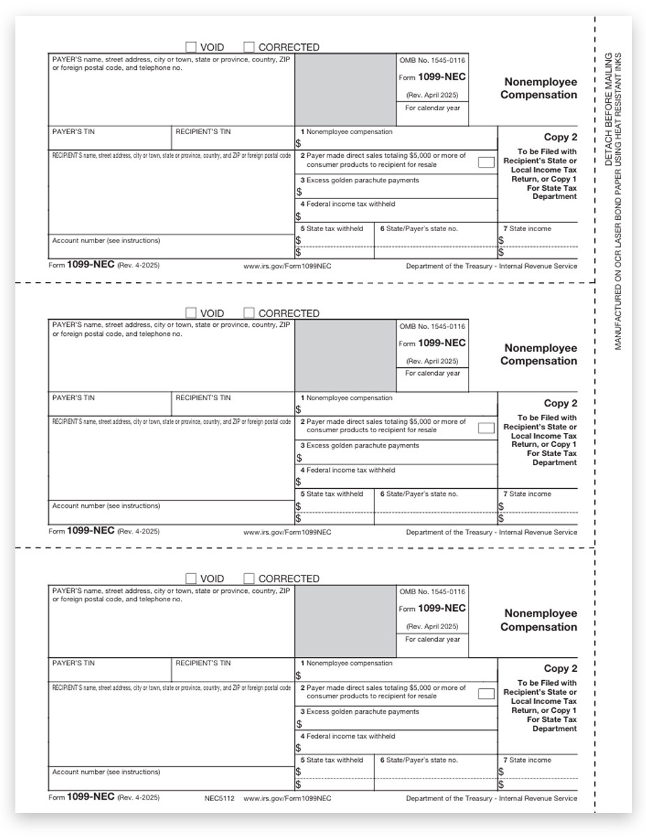 Order 1099NEC Tax Forms, Copy 2 Recipient State, Local Filing or File Copy, Official Preprinted 1099-NEC Forms at Discounts, No Coupon Needed - DiscountTaxForms.com