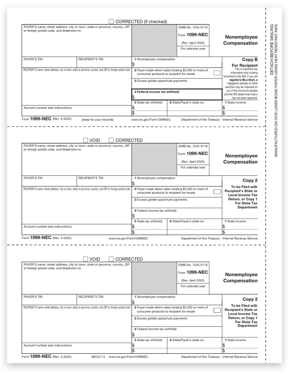 Order 1099NEC Tax Form 3up Recipient Copies B-C-Extra for Non-Employee Compensation Reporting at Big Discounts - No Coupon Needed - DiscountTaxForms.com