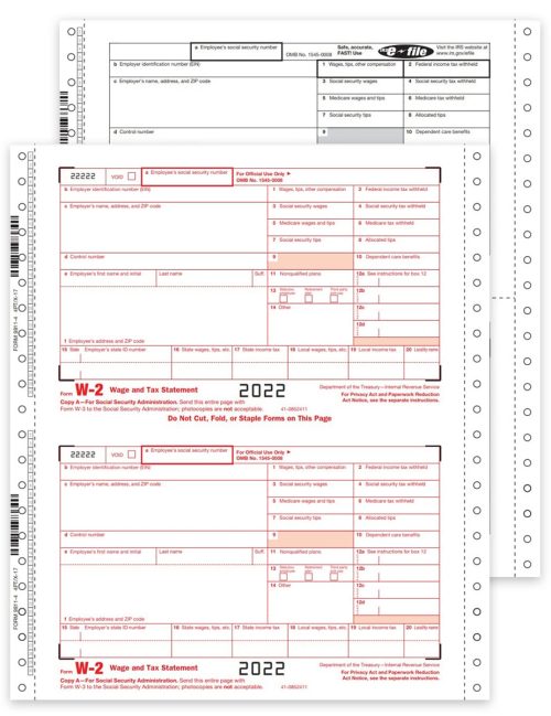 W2 Carbonless Forms, Continuous Twin Sets for Employers and Employees 3- or 4-part Format - DiscountTaxForms.com