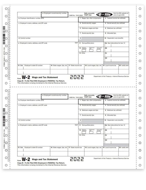 W2 Carbonless Form for Employees, 3- or 4-part, Copy B, C, 2 for Federal, State, Local and File Copy for Employees, Continuous Pin-Fed Format - DiscountTaxForms.com