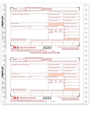 Carbonless W2 Forms, Continuous Format for Pin-Fed Printers or Typewriters, 4- 6- 8-part format options for Employee and Employer W2 Filing - DiscountTaxForms.com