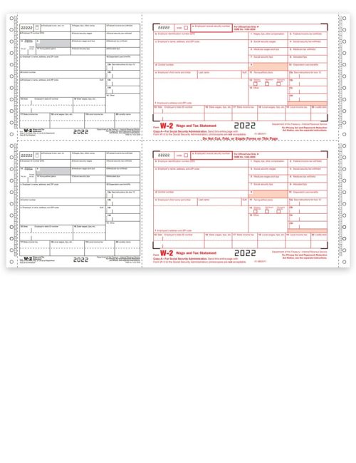 Carbonless W2 Forms, 2-Wide Continuous Format, 8-Part for Employee and Employer W2 Filing - DiscountTaxForms.com