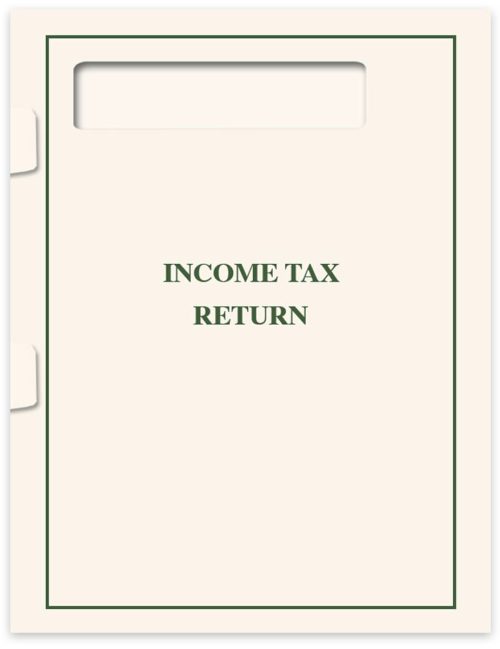 1040 Window Folder for Client Income Tax Return Presentation, Side Staple Tabs and Pocket. Ivory and Green - DiscountTaxForms.com