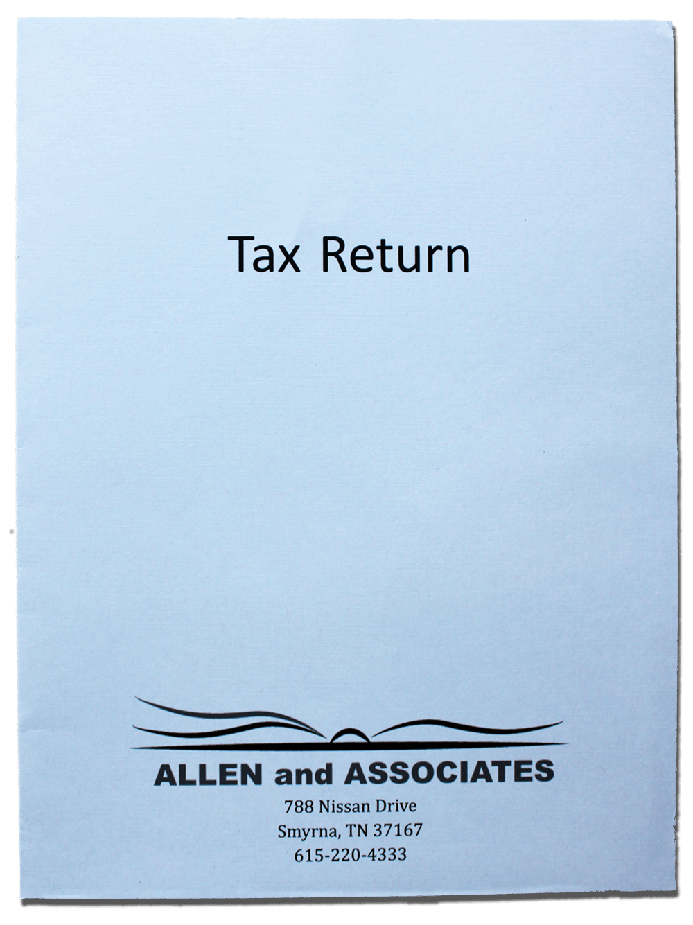 Custom Tax Folder with Logo, Grey Folder with Dark Blue Ink Imprinting - DiscountTaxForms.com
