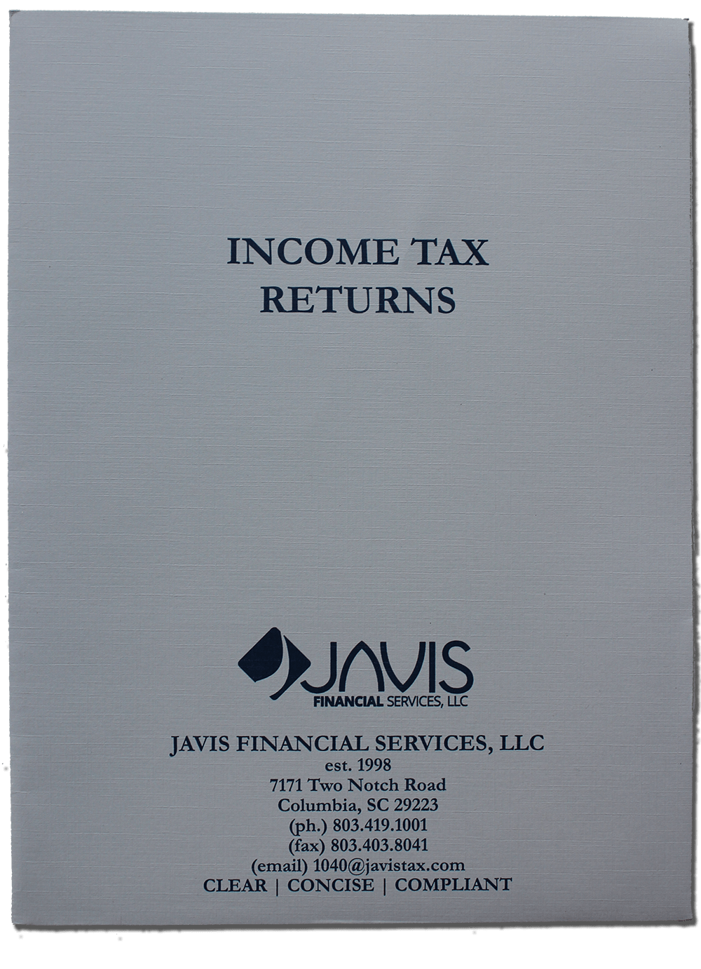 Custom Tax Return Folder Imprinted with Logo on Grey Linen Paper - DiscountTaxForms.com