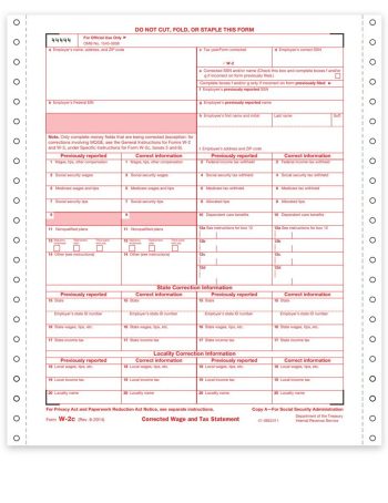 W2C Carbonless Continuous W2C Correction Form, 6-pt 1-wide format for pin-fed printers or typewriters - DiscountTaxForms.com