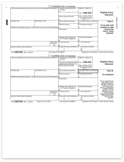 1099OID Pressure Seal Forms 2022, Copy B for Recipients - DiscountTaxForms.com