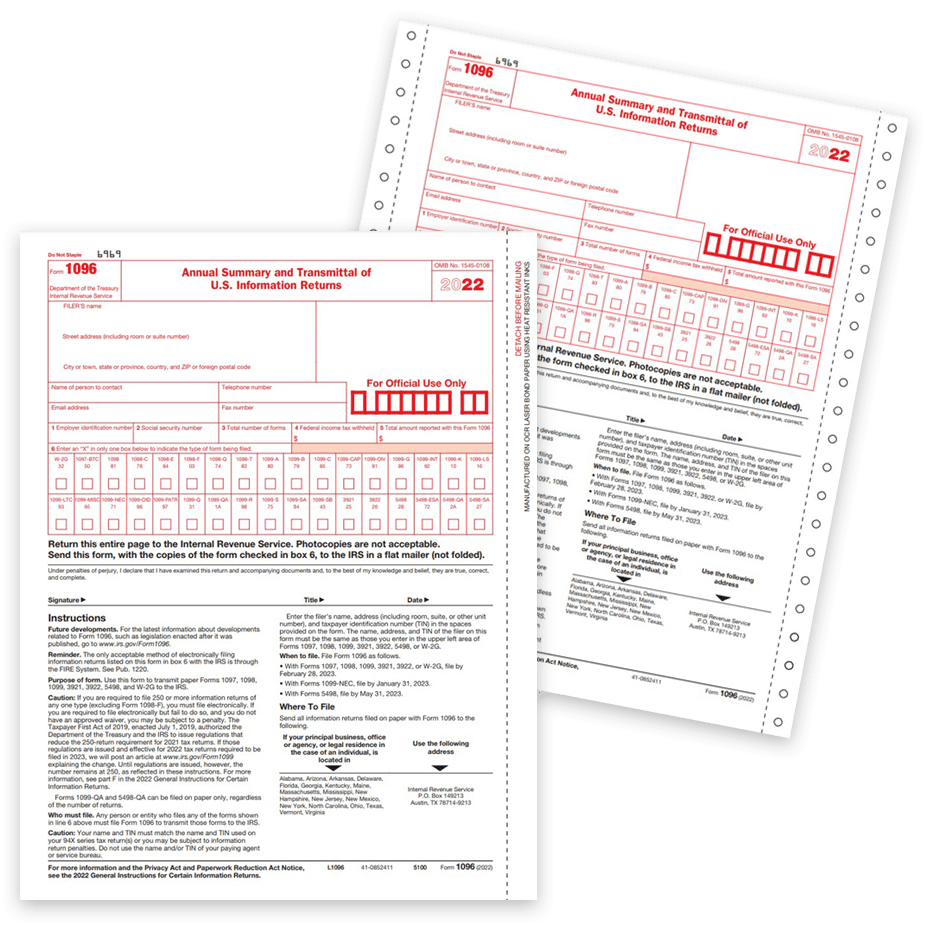 1096 Tax Forms for Summary and Transmittal of 1099 Forms to the IRS, Official Red-Scannable 1096 Forms - DiscountTaxForms.com