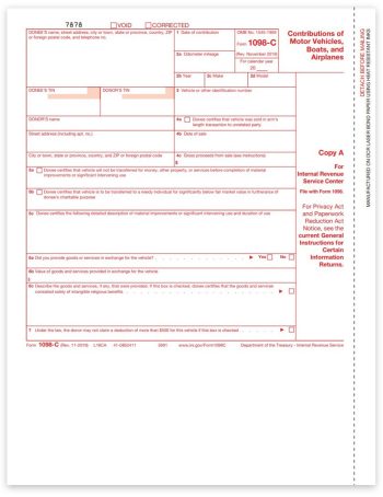 1098C Tax Forms for Vehicle, Boat or Airplane Contributions or Donations in 2022. Official IRS Copy A 1098-C Forms - DiscountTaxForms.com