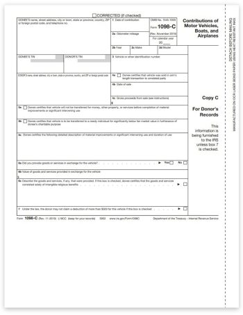 1098C Tax Forms for Vehicle, Boat or Airplane Contributions or Donations in 2022. Official Donor File Copy C 1098-C Forms - DiscountTaxForms.com