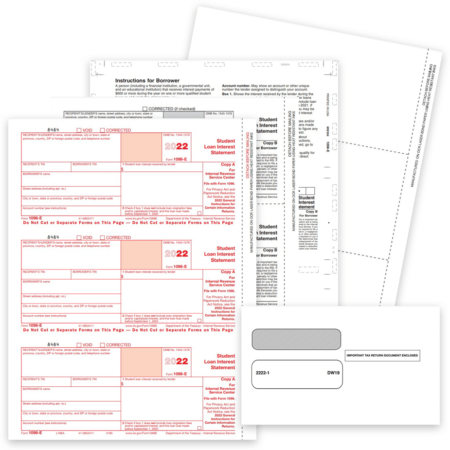 1098E Tax Forms for 2022 for Student Loan Interest Statement Reporting, Official 1098-E Forms - DiscountTaxForms.com